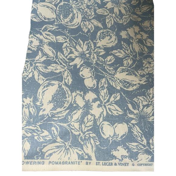 2 yds St. Leger & Viney *Flowering Pomagranite* Linen Upholstery Fabric | Blue - Picture 15 of 16
